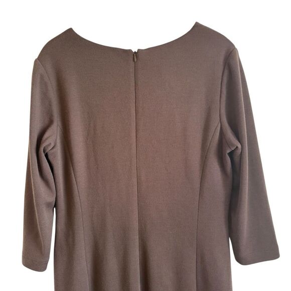 Lafayette 148 Brown 100% Wool Long Sleeve Faux Wrap Midi Dress Size 14 - Picture 5 of 7